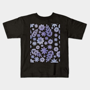 Grey & Lavender Floral Pattern Kids T-Shirt